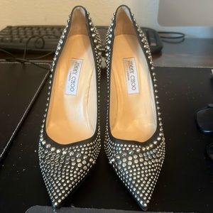 Jimmy Choo Black Leather Studded Pumps